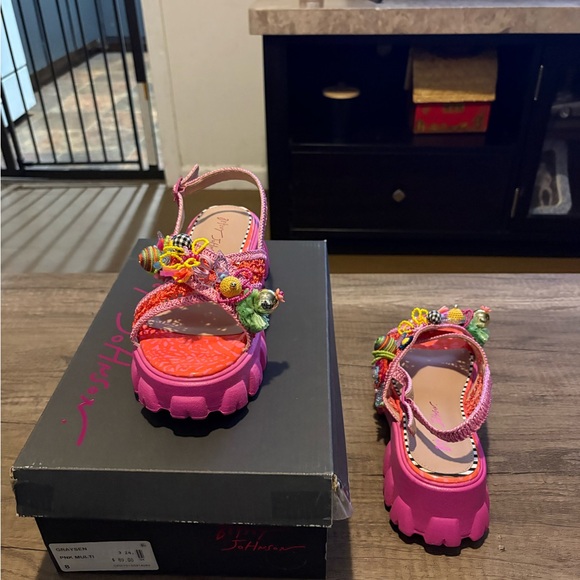 Betsey Johnson Colorful Charm Platform Sandals | Pink Multi Beaded | Size 8 - Picture 8 of 11